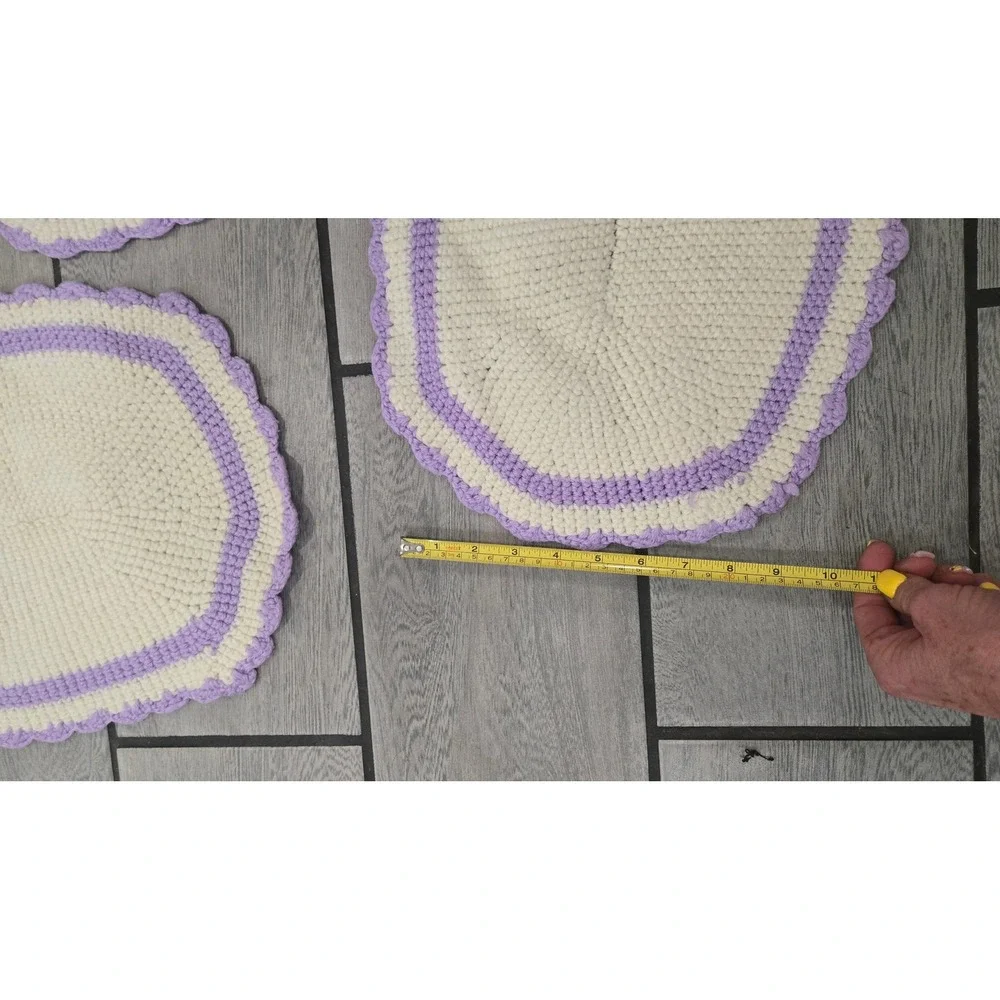 Vintage Handmade Crochet Oval Placemats Set of 6 Cream Lavender Scalloped Edge